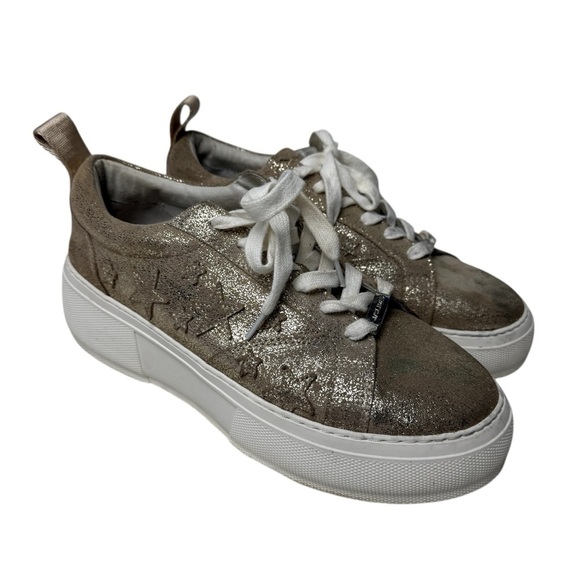 J/slides CoStarr Gold Platform Sneakers SZ 9 Celestial Star Shoes Glitter suede - Picture 11 of 11